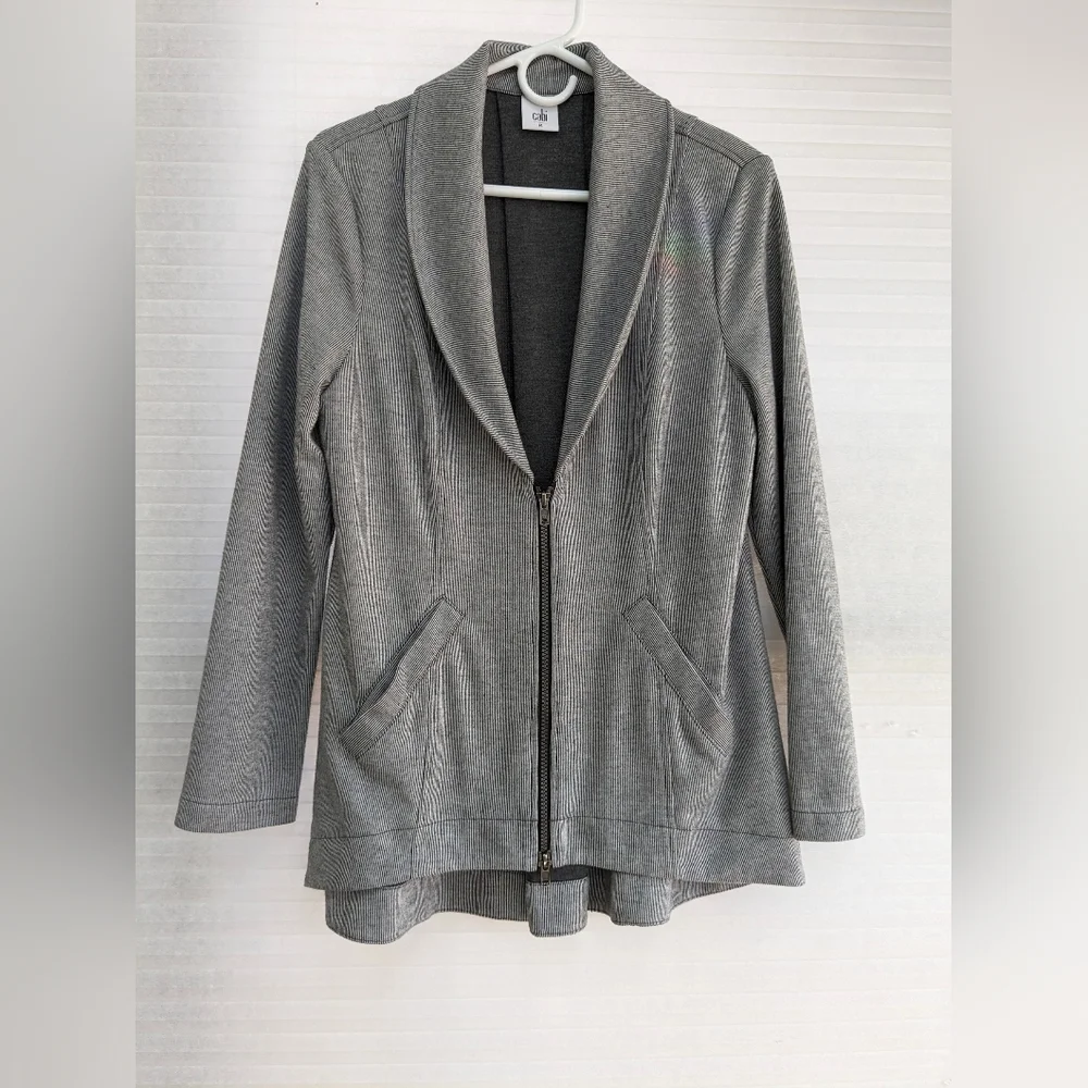 Cabi Drop-Off Jacket Full-Zip Front/Back Pleat Hi/Lo Pin-Stripe Gray Medium - Picture 2 of 5